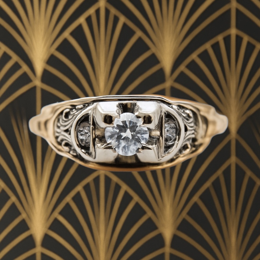 Art deco 14kt solid gold diamond ring engagement size 4.75 weight 1.4grams